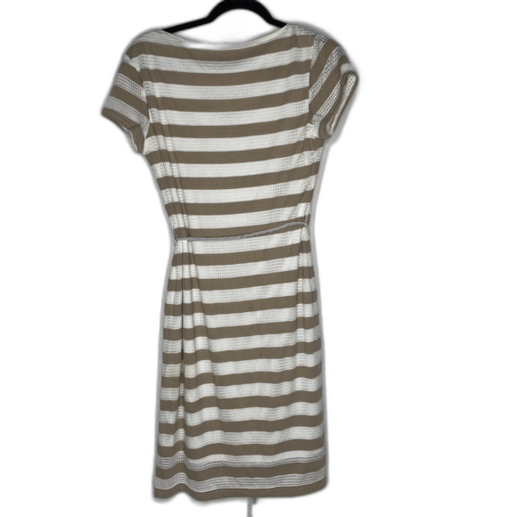 Sharagano Size 8 Dress with Belt White and Brown Striped Lined Rayon Polyester - Picture 6 of 9